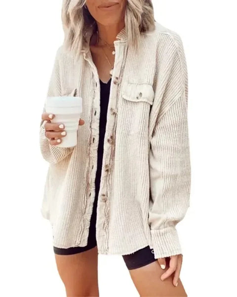 Trendy European & American Women's Coat: Casual Lapel Pocket Patchwork Shirt Jacket