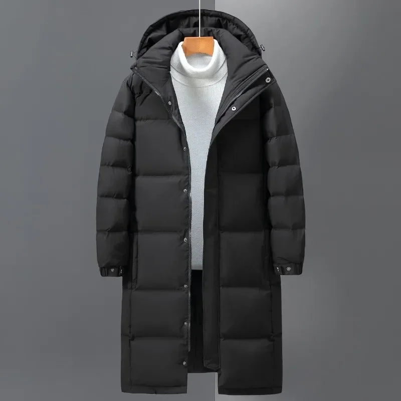 Men's Long Hooded Puffer Jacket: Quality Duck Down Winter Parka for Outdoor Warmth