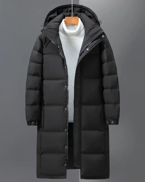 Men's Long Hooded Puffer Jacket: Quality Duck Down Winter Parka for Outdoor Warmth