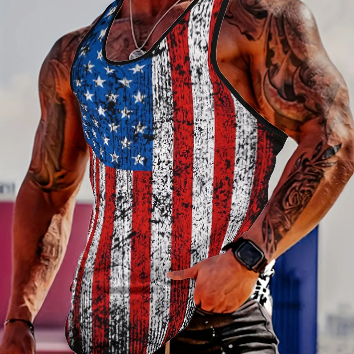 American Flag Print Tank Top: Lightweight Sleeveless Sports Tee for Gym Workouts & Bodybuilding