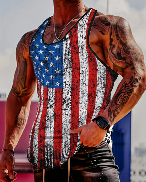 American Flag Print Tank Top: Lightweight Sleeveless Sports Tee for Gym Workouts & Bodybuilding