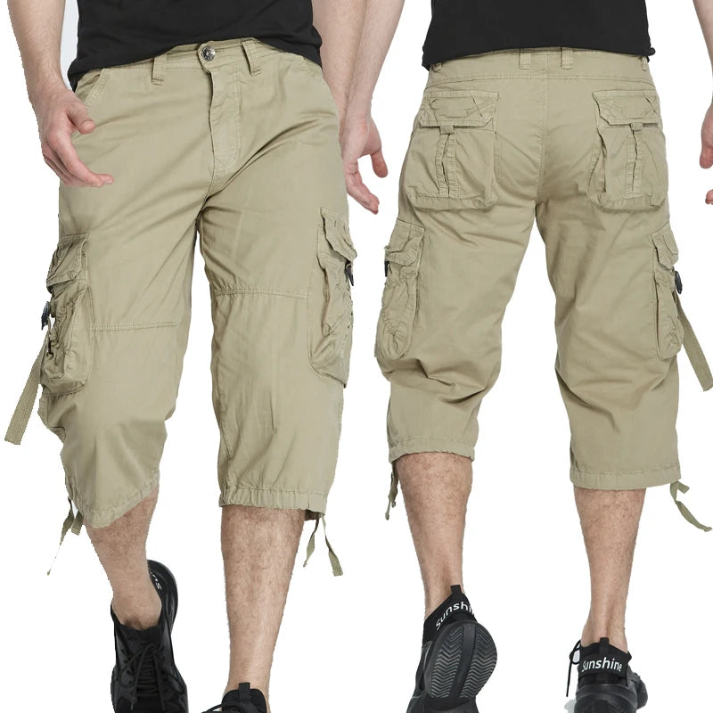 Men's Cotton 3/4 Length Tactical Capri Pants: Multi-Pocket Cargo Shorts