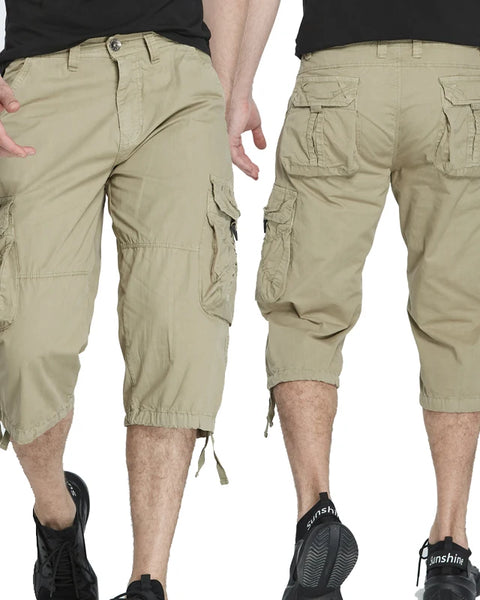 Men's Cotton 3/4 Length Tactical Capri Pants: Multi-Pocket Cargo Shorts