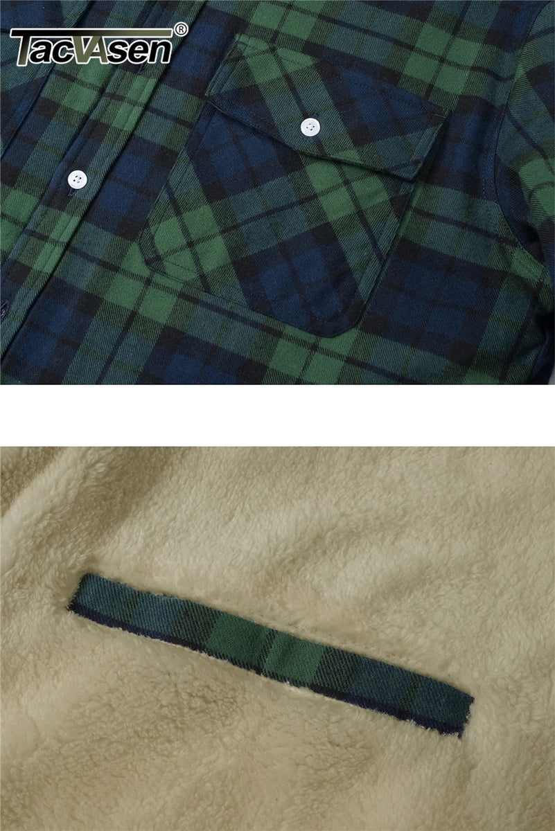 Men's Fleece-Lined Plaid Flannel Jacket: Thicken Casual Button-Down Cargo Work Coat