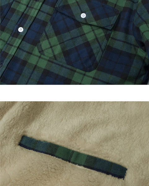 Men's Fleece-Lined Plaid Flannel Jacket: Thicken Casual Button-Down Cargo Work Coat