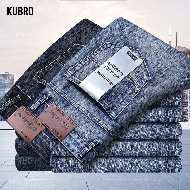 Men's Office Casual Jeans: High-Quality Loose Straight Retro Denim Trousers