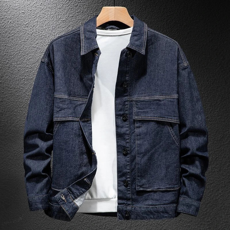 Men's Washed Denim Biker Jacket: Stylish Cargo Coat for Autumn - Korean Style, Large Size