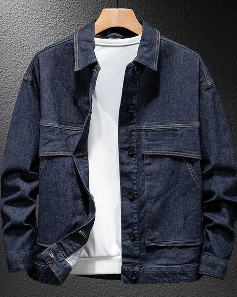 Men's Washed Denim Biker Jacket: Stylish Cargo Coat for Autumn - Korean Style, Large Size