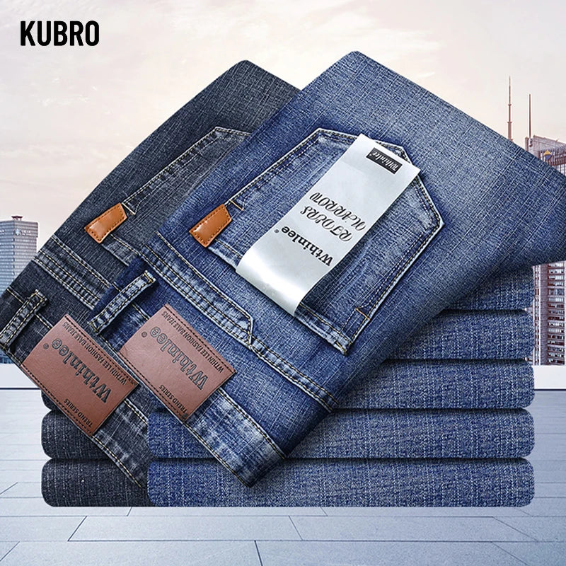 Men's Office Casual Jeans: High-Quality Loose Straight Retro Denim Trousers