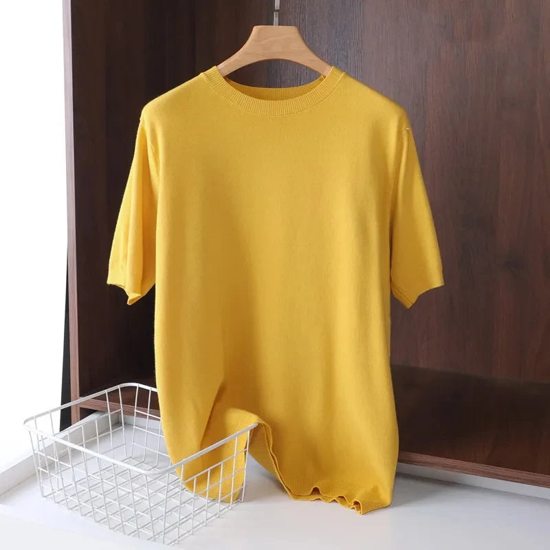 Men's Merino Wool T-Shirt: Breathable Thin Cashmere O-Neck Short Sleeve Tee in Solid Colors