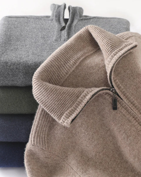 Men's 100% Merino Wool Half Zip Sweater: Thickened Warm Casual Knit for Winter