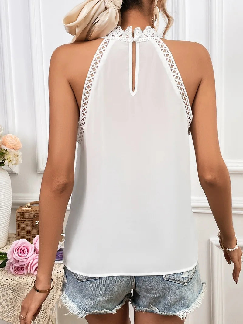 Elegant  Fashion Sleeveless Women's Shirt  Hollow Lace Style Tank Top