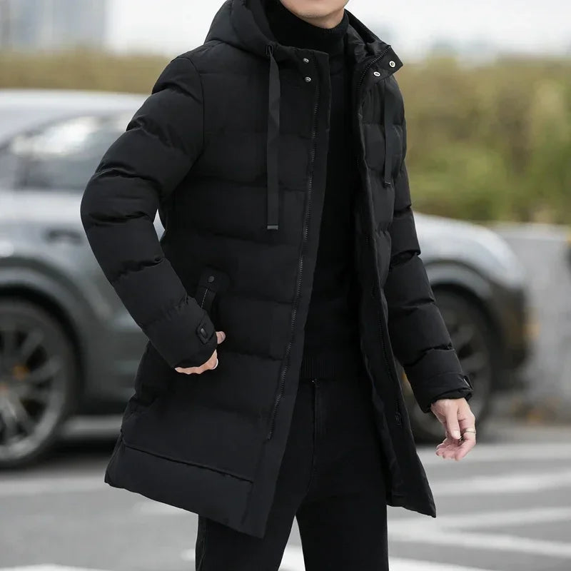 Men's Winter Outwear: Slim Fit Hooded Down Parka - Thicker Warm Casual Long Jacket