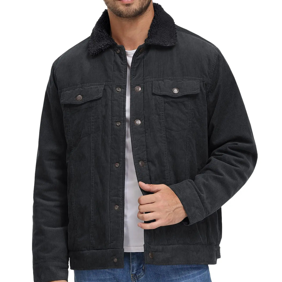 Men's Thicken Fleece Lining Corduroy Jacket: Sherpa-Lined Winter Trucker Cargo Workwear