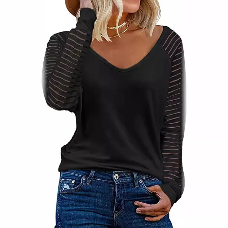 Long Sleeved Striped Casual Loose Shirt T-shirt