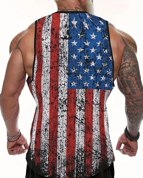 American Flag Print Tank Top: Lightweight Sleeveless Sports Tee for Gym Workouts & Bodybuilding