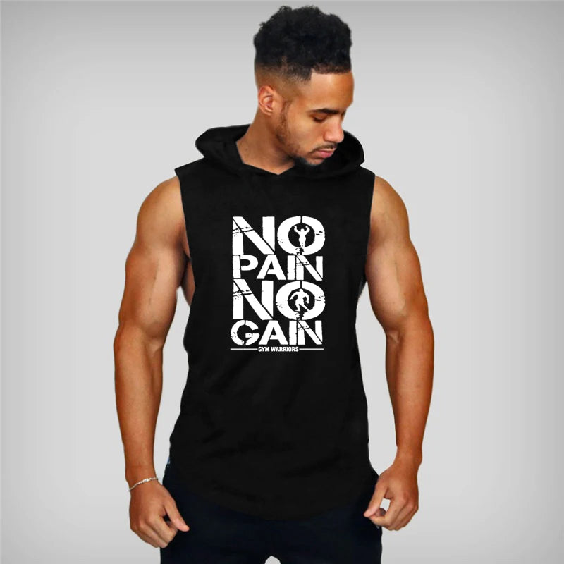 Men's Bodybuilding Hooded Tank Top: Cotton Sleeveless Vest for Fitness & Workout Sportswear