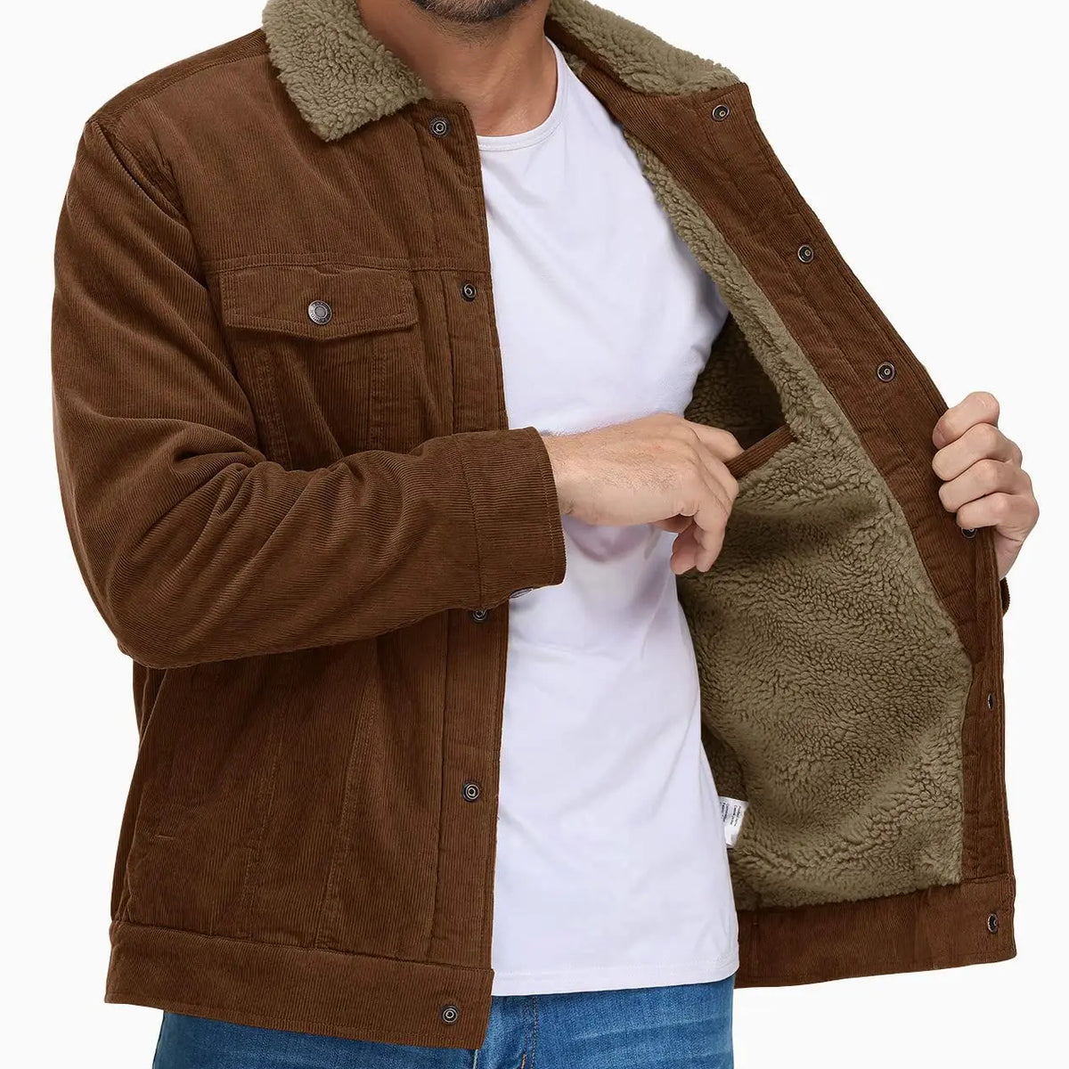 Men's Thicken Fleece Lining Corduroy Jacket: Sherpa-Lined Winter Trucker Cargo Workwear