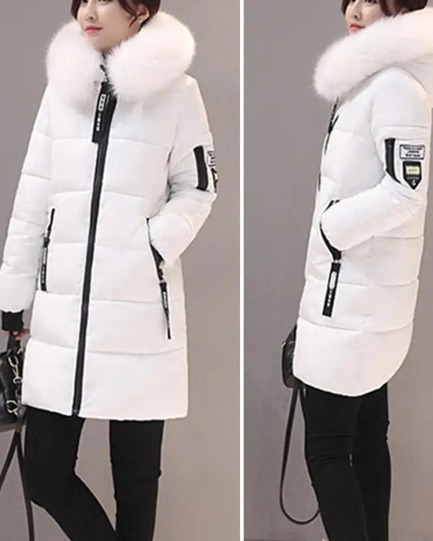 Women's Winter Coat Thick Cotton Padded Parka with Fur Neckline