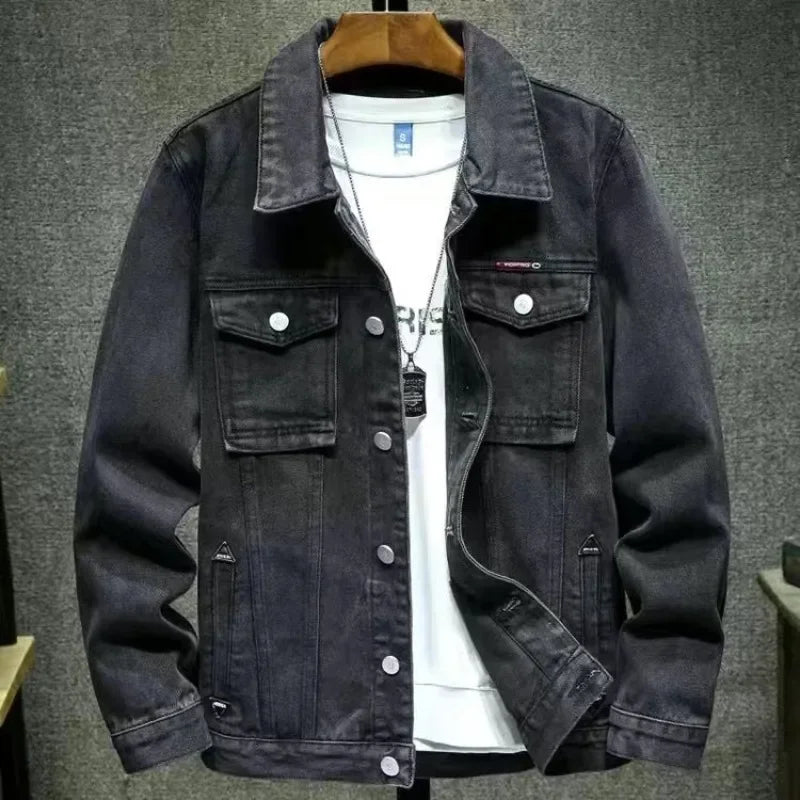 Men's Washed Denim Biker Jacket: Stylish Cargo Coat for Autumn - Korean Style, Large Size