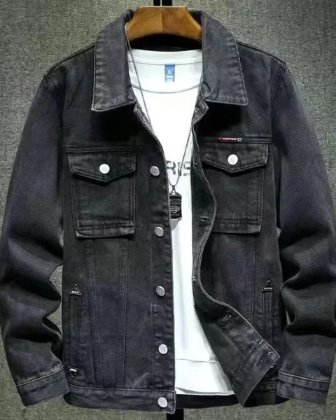 Men's Washed Denim Biker Jacket: Stylish Cargo Coat for Autumn - Korean Style, Large Size