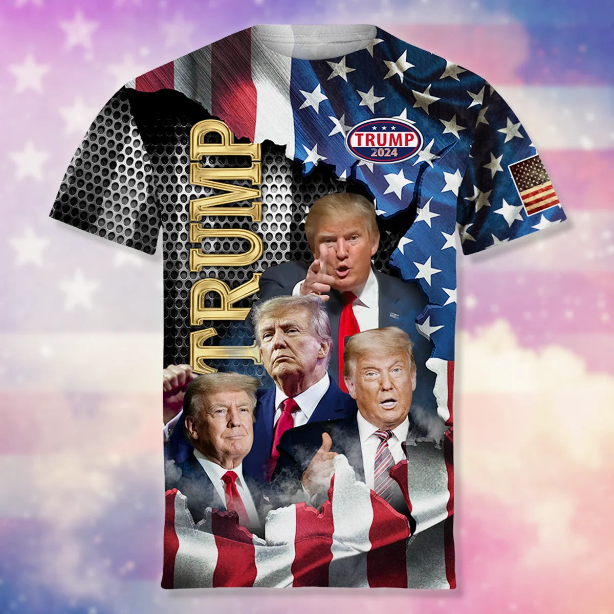 Trump 2024 3D Graphic Tee: USA Flag Streetwear for Men & Women