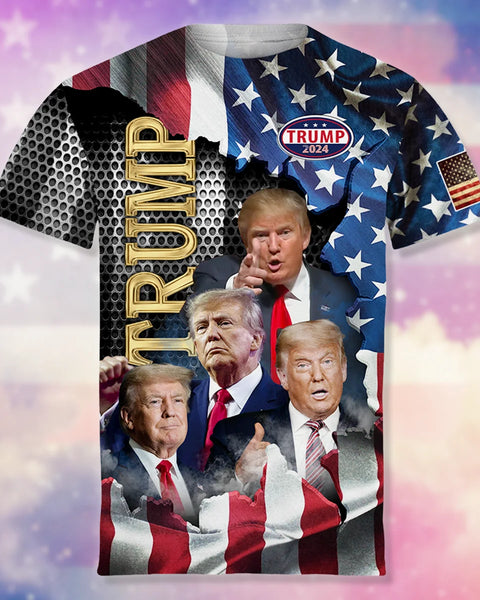 Trump 2024 3D Graphic Tee: USA Flag Streetwear for Men & Women