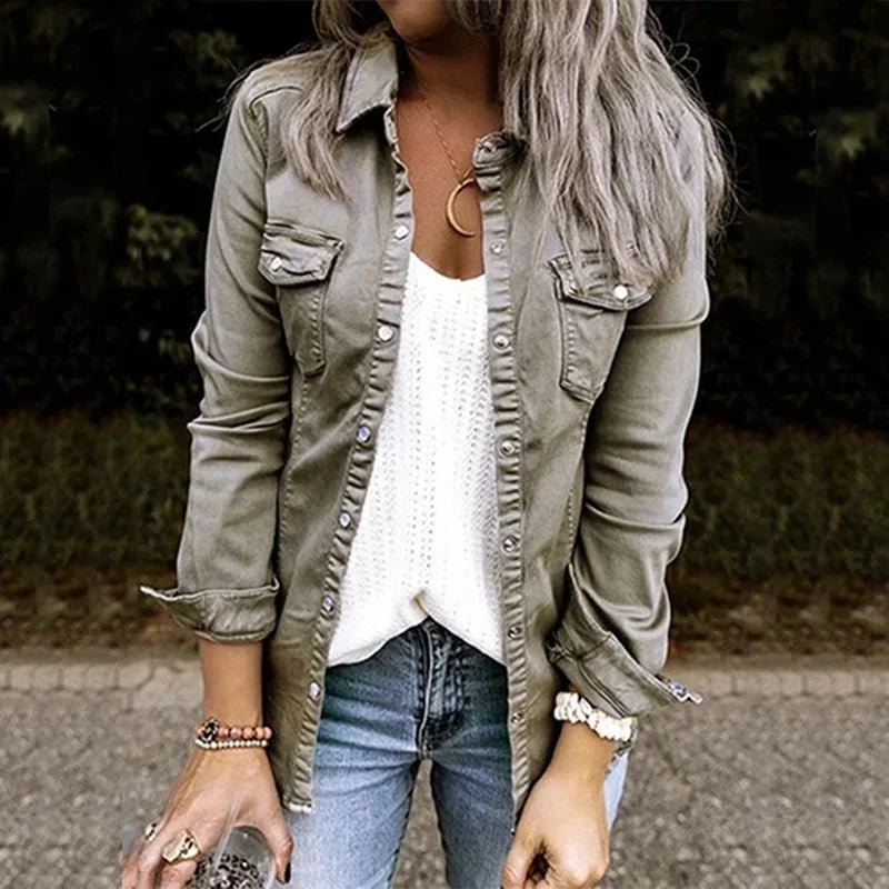 Black Denim Jacket Denim Jacket Coat Fashion New Slim Solid Color Women's Short Jacket Mid Length Denim Shirt