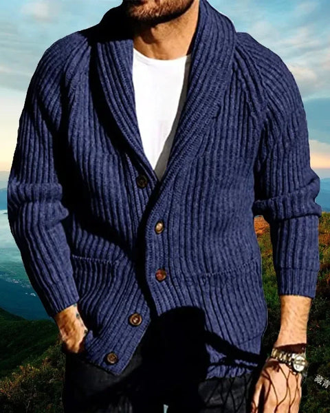 Men's Slim Fit Solid Color Long Sleeve Lapel Knitted Cardigan Sweater Coat for Autumn & Winter