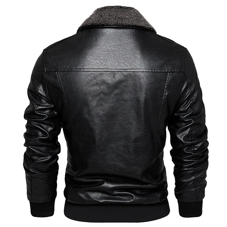 Men's Autumn Biker Jacket: Vintage Black Brown PU Leather with Faux Fur and Fleece