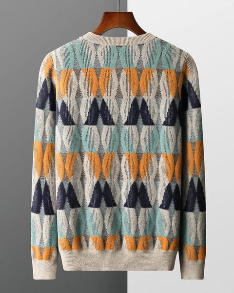 Men's 100% Merino Wool O-Neck Pullover: Vintage Jacquard Cashmere Sweater for Autumn/Winter