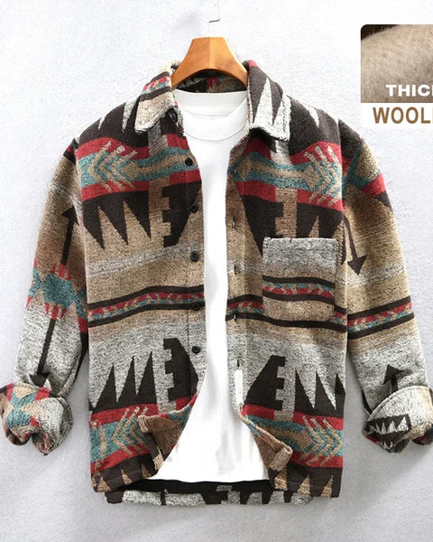 Men's Vintage Printed Woolen Shirts: Loose Casual Streetwear for Winter