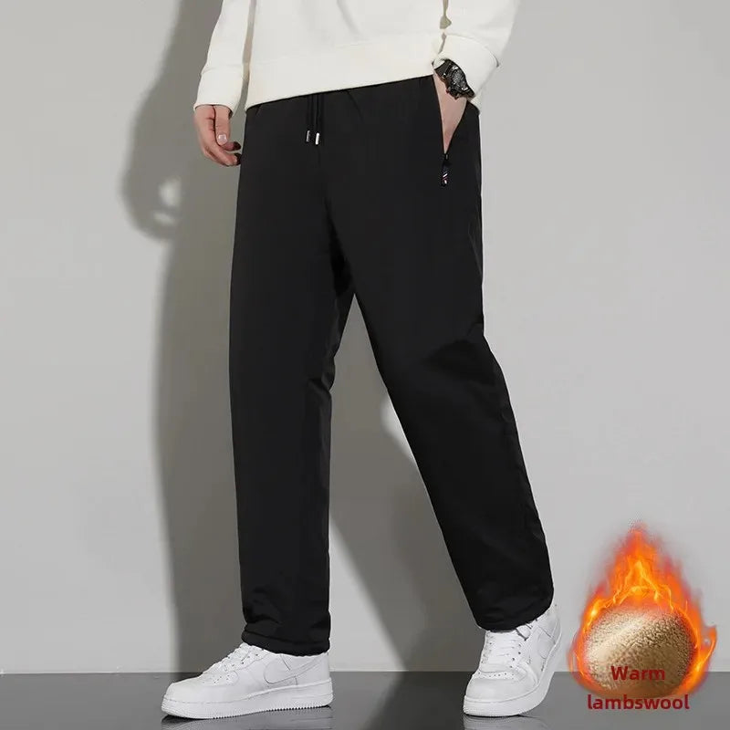 Men's Fleece-Lined Thickened Cotton Wadded Trousers: Casual Warm Sweatpants with Windproof Sheep Velvet