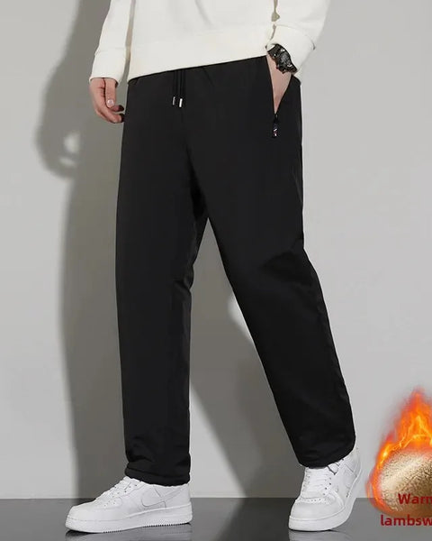 Men's Fleece-Lined Thickened Cotton Wadded Trousers: Casual Warm Sweatpants with Windproof Sheep Velvet