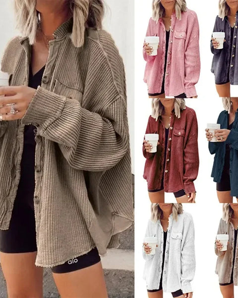 Trendy European & American Women's Coat: Casual Lapel Pocket Patchwork Shirt Jacket