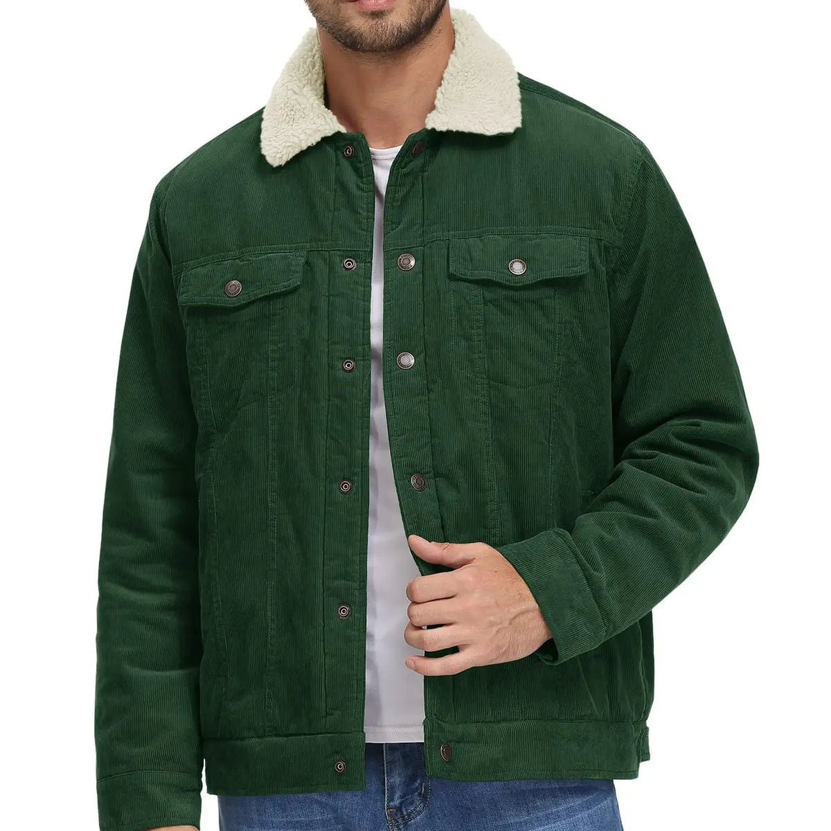 Men's Thicken Fleece Lining Corduroy Jacket: Sherpa-Lined Winter Trucker Cargo Workwear