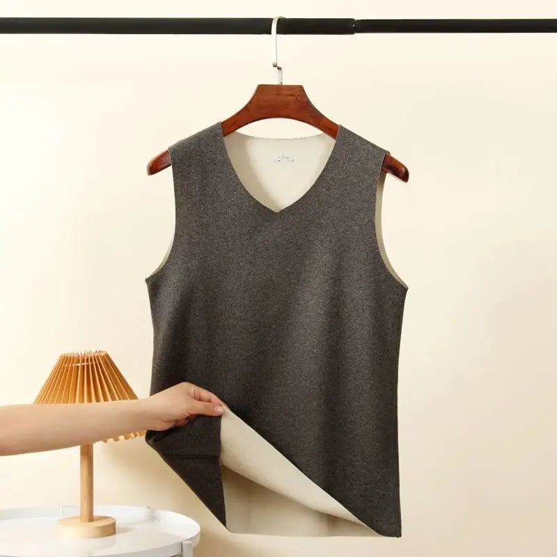 Men's Fleece Thicken Warm Tank Top: Cashmere Seamless Slim V-Neck Casual Vest for Autumn/Winter