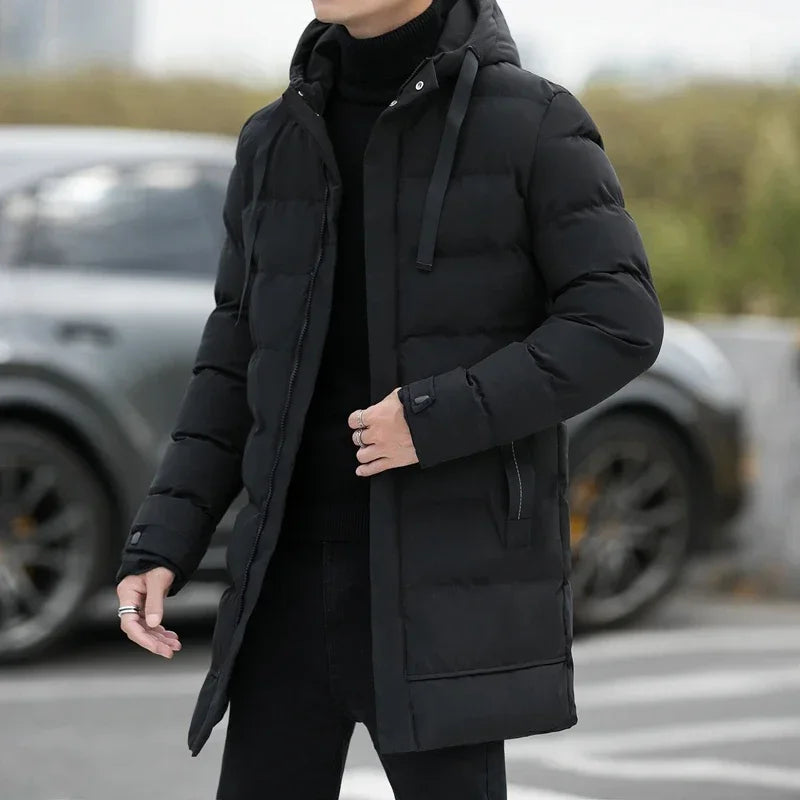 Men's Winter Outwear: Slim Fit Hooded Down Parka - Thicker Warm Casual Long Jacket