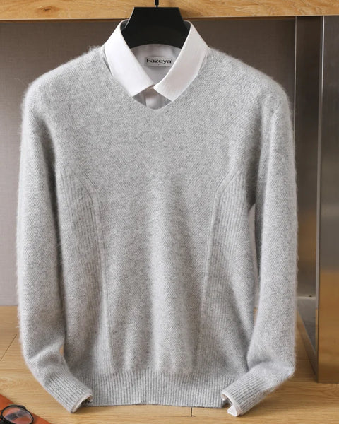 Men's 100% Pure Mink Cashmere V-Neck Sweater: Large Size Knit Pullover for Winter - High-End Long Sleeve Jumper