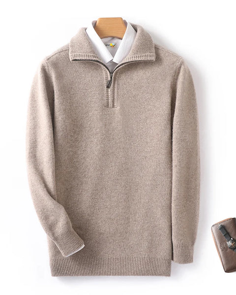 Men's 100% Merino Wool Half Zip Sweater: Thickened Warm Casual Knit for Winter