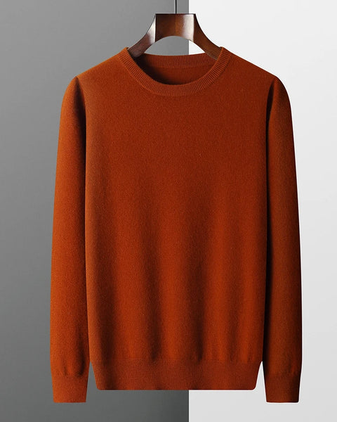 Men's 100% Pure Merino Wool Round Neck Pullover: Versatile Thin Solid Color Sweater for Autumn/Winter