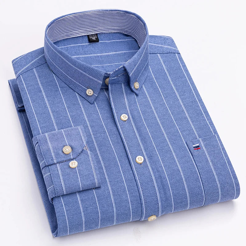 Men's Long Sleeve 100% Cotton Oxford Shirt Soft, Comfortable, and Quality Casual Business Wear