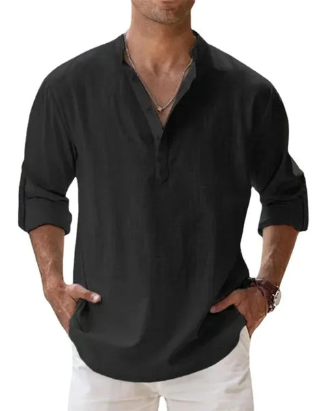 Lightweight Men's Cotton Linen Long Sleeve Shirt  Perfect for Casual Wear