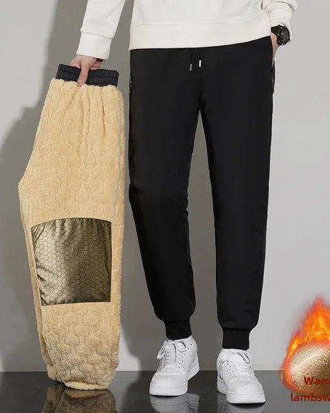 Men's Fleece-Lined Thickened Cotton Wadded Trousers: Casual Warm Sweatpants with Windproof Sheep Velvet