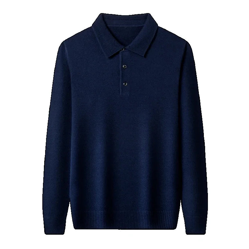 Men's Winter Warm Soft Pullover: Business Lapel Knitwear Casual Long Sleeve Polo Shirt for Office