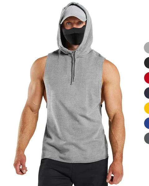 Men's Solid Color Hooded Tank Top: Quick-Dry Sleeveless Sports Vest for Gym & Running