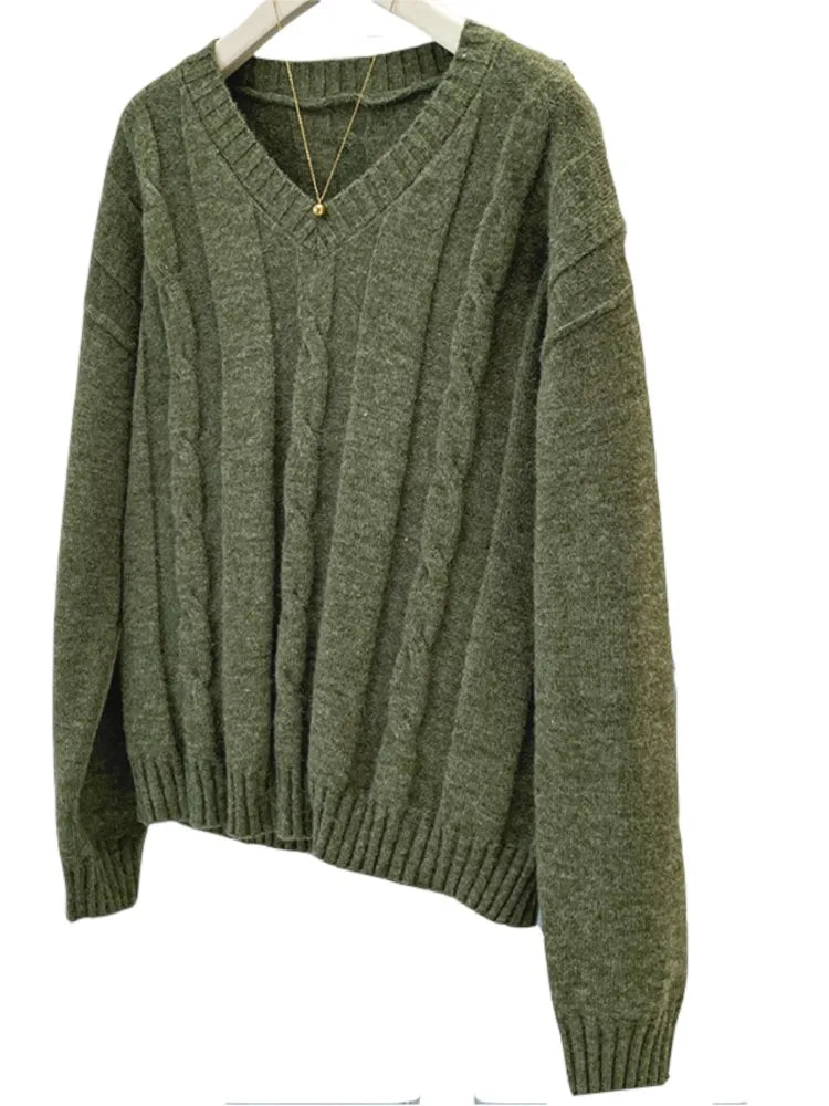 Autumn V-Neck Knitted Long Sleeve  Pullover Tops