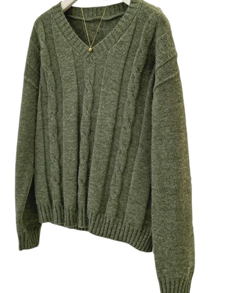 Autumn V-Neck Knitted Long Sleeve  Pullover Tops