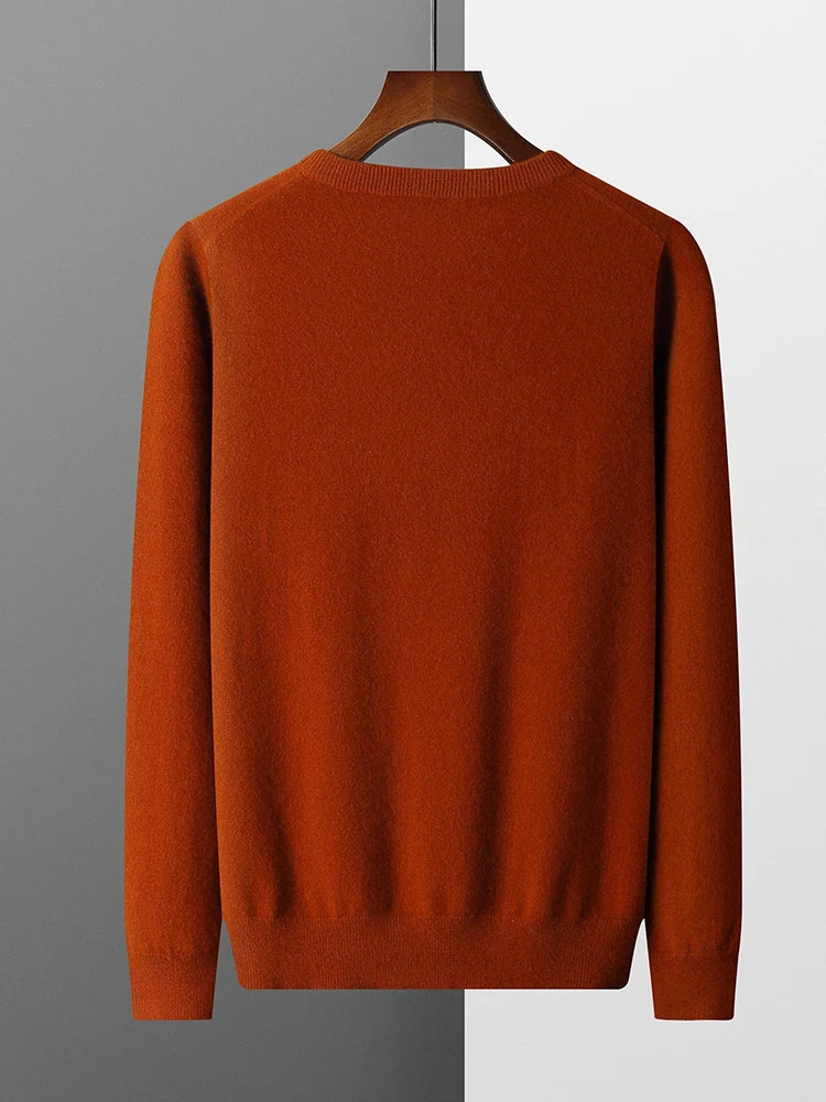 Men's 100% Pure Merino Wool Round Neck Pullover: Versatile Thin Solid Color Sweater for Autumn/Winter