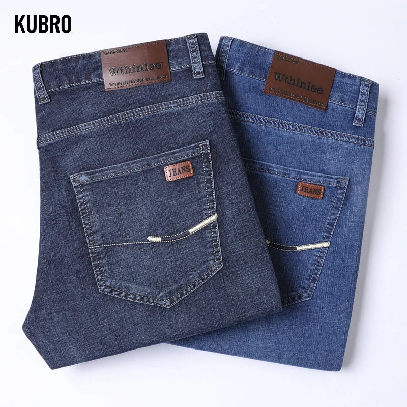 Men's Office Casual Jeans: High-Quality Loose Straight Retro Denim Trousers